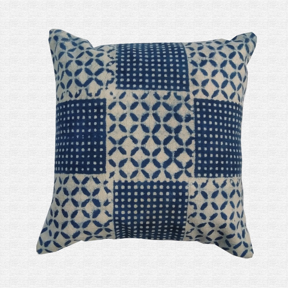 Blue Block Print Dhurrie material Throw Pillow Cushion Cover 18x18 set of 5 