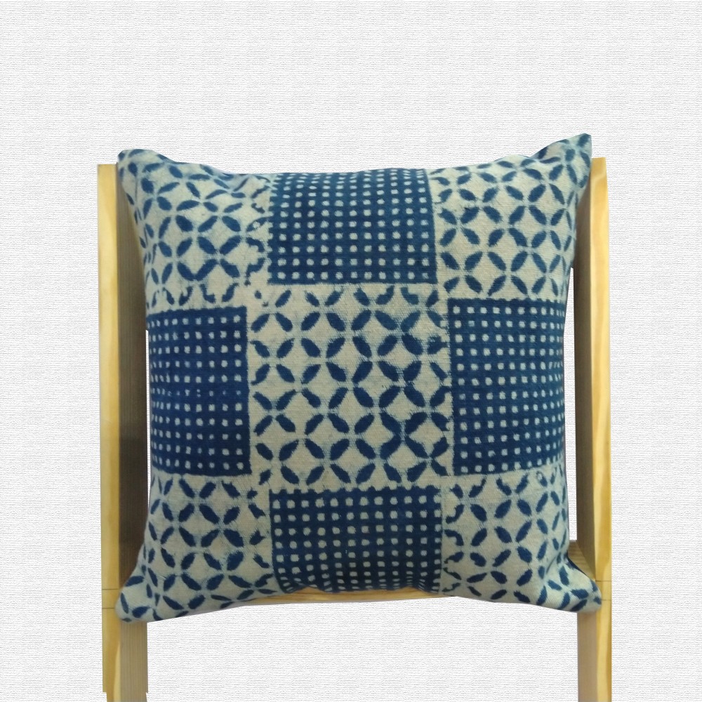 Blue Block Print Dhurrie material Throw Pillow Cushion Cover 18x18 set of 5 