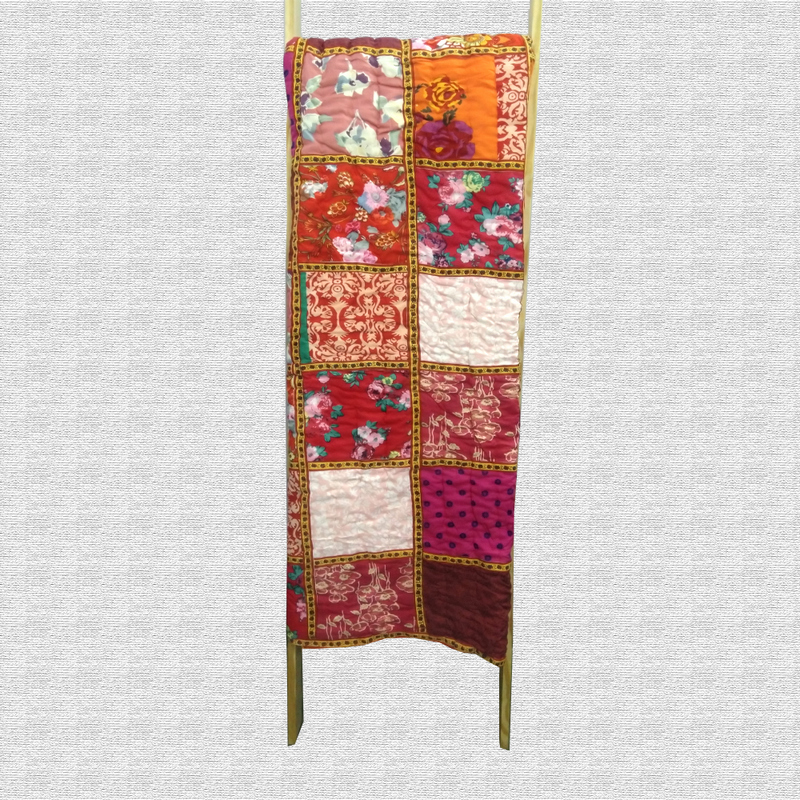 Hand Block Print & Patchwork Double bed Quilt 