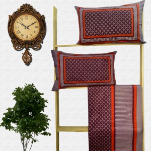 Jaipuri Geometric Print Cotton Double Bed sheet With Pillow
