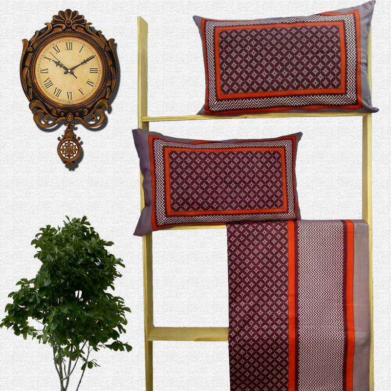 Jaipuri Geometric Print Cotton Double Bed sheet With Pillow