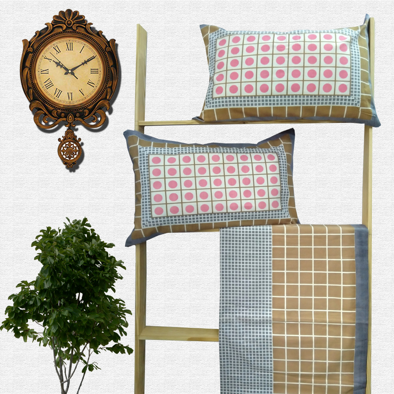 Jaipuri Geometric Print Cotton Double Bed sheet With Pillow