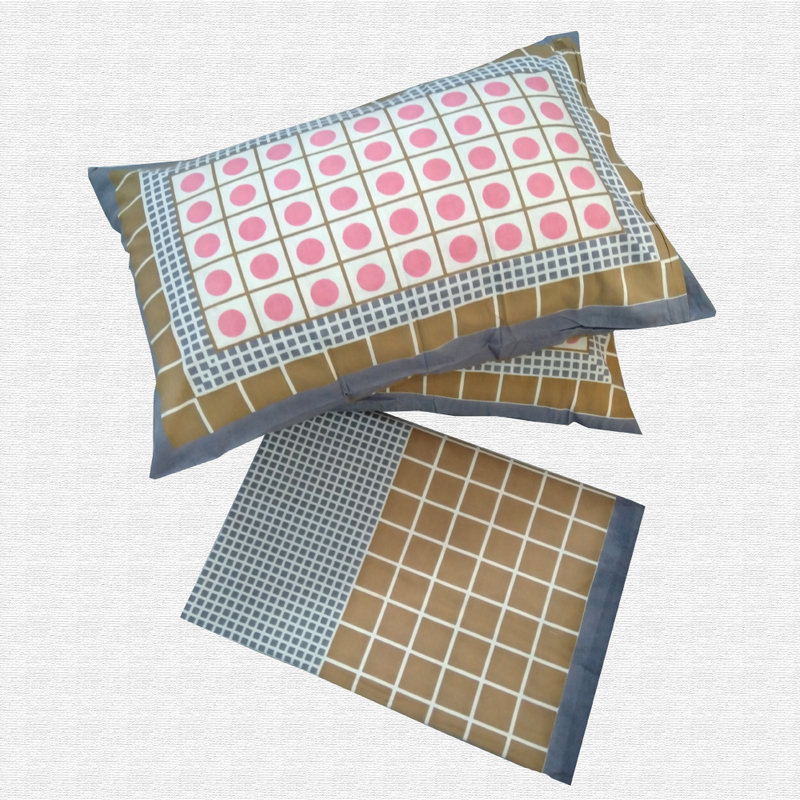 Jaipuri Geometric Print Cotton Double Bed sheet With Pillow