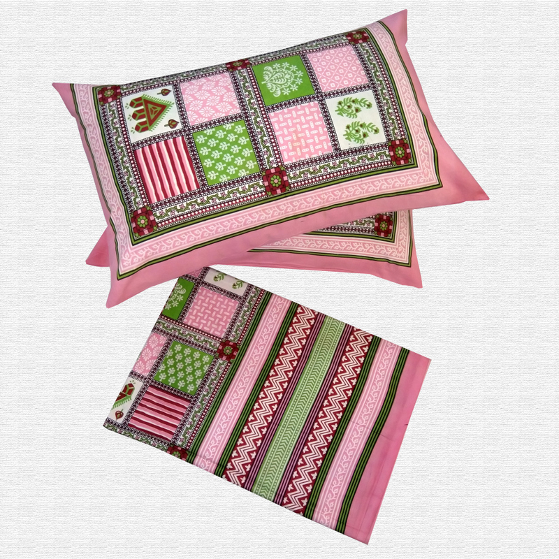 Jaipuri Geometric Print Cotton Double Bed sheet With Pillow