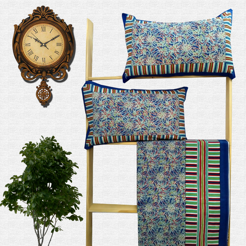 Jaipuri Floral Print Cotton Double Bed sheet With Pillow