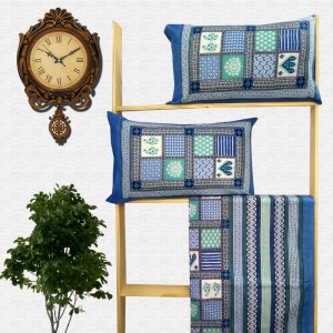 Jaipuri Geometric Print Cotton Double Bed sheet With Pillow