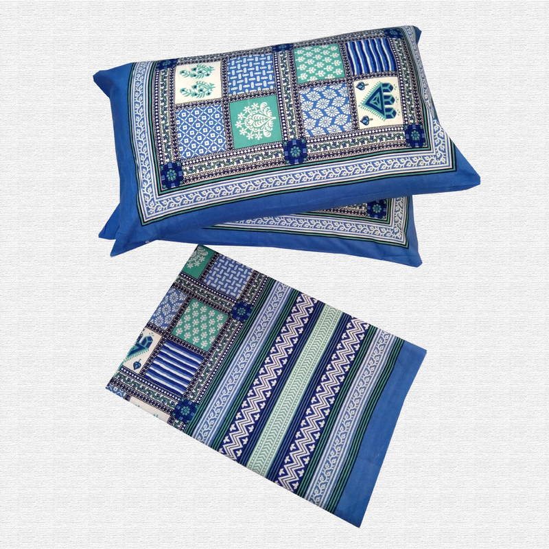 Jaipuri Geometric Print Cotton Double Bed sheet With Pillow