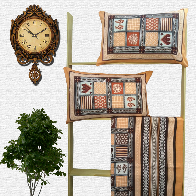 Jaipuri Geometric Print Cotton Double Bed sheet With Pillow