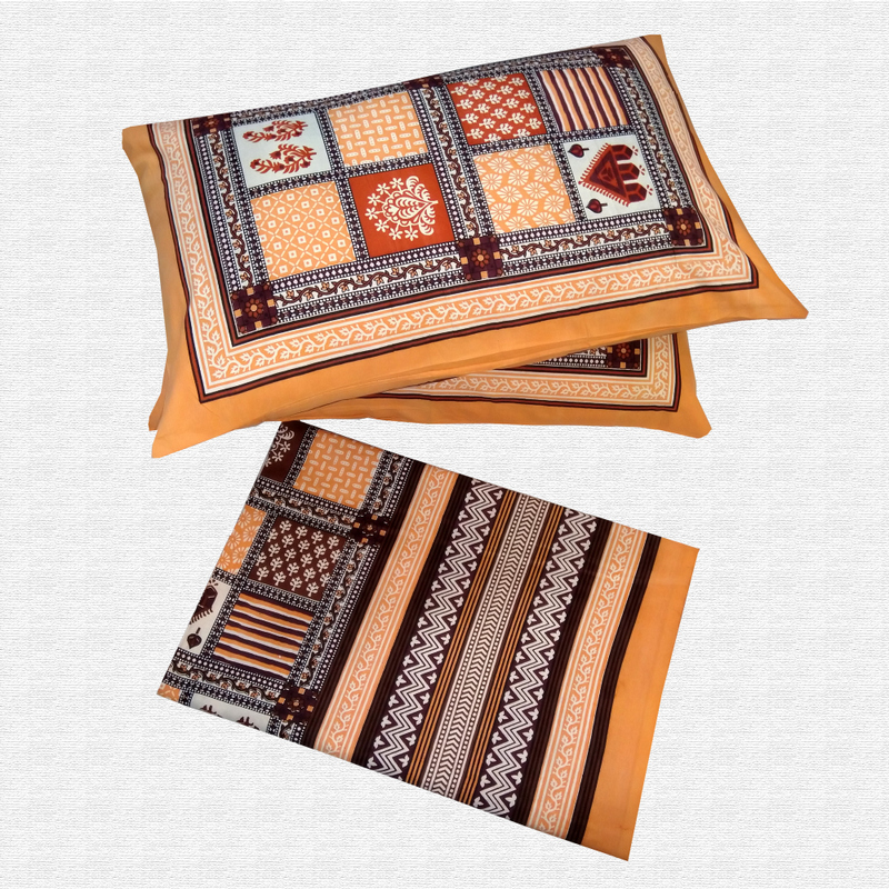 Jaipuri Geometric Print Cotton Double Bed sheet With Pillow
