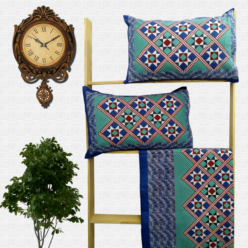 Jaipuri Floral  Print Cotton Double Bed sheet With Pillow