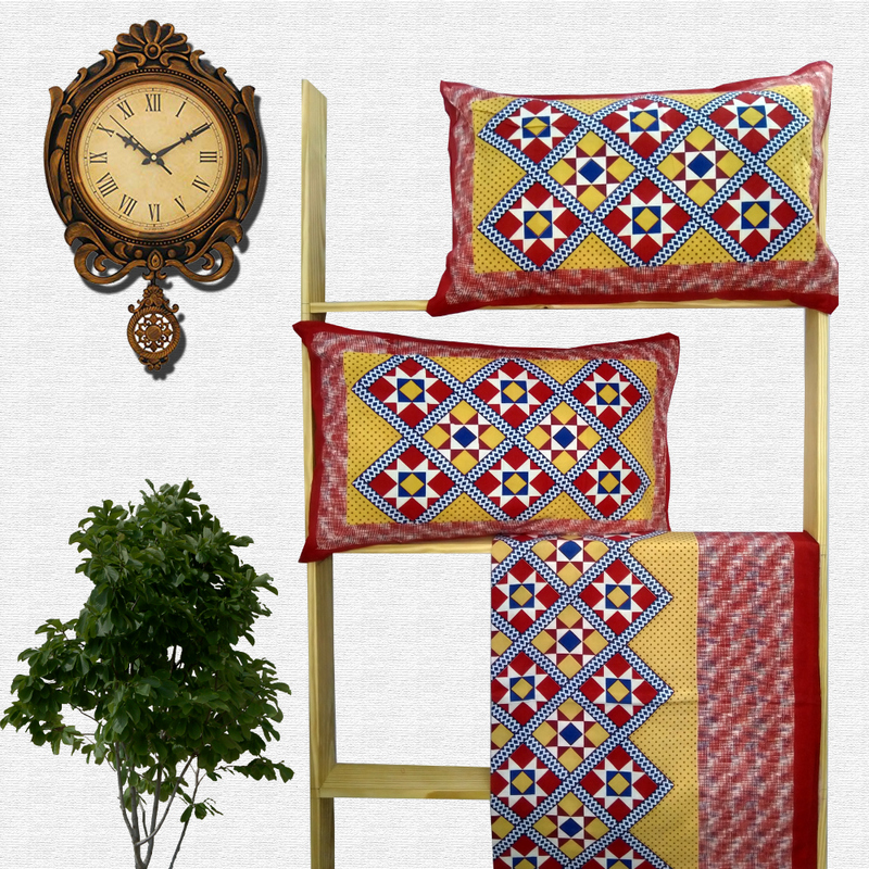 Jaipuri Floral Print Cotton Double Bed sheet With Pillow