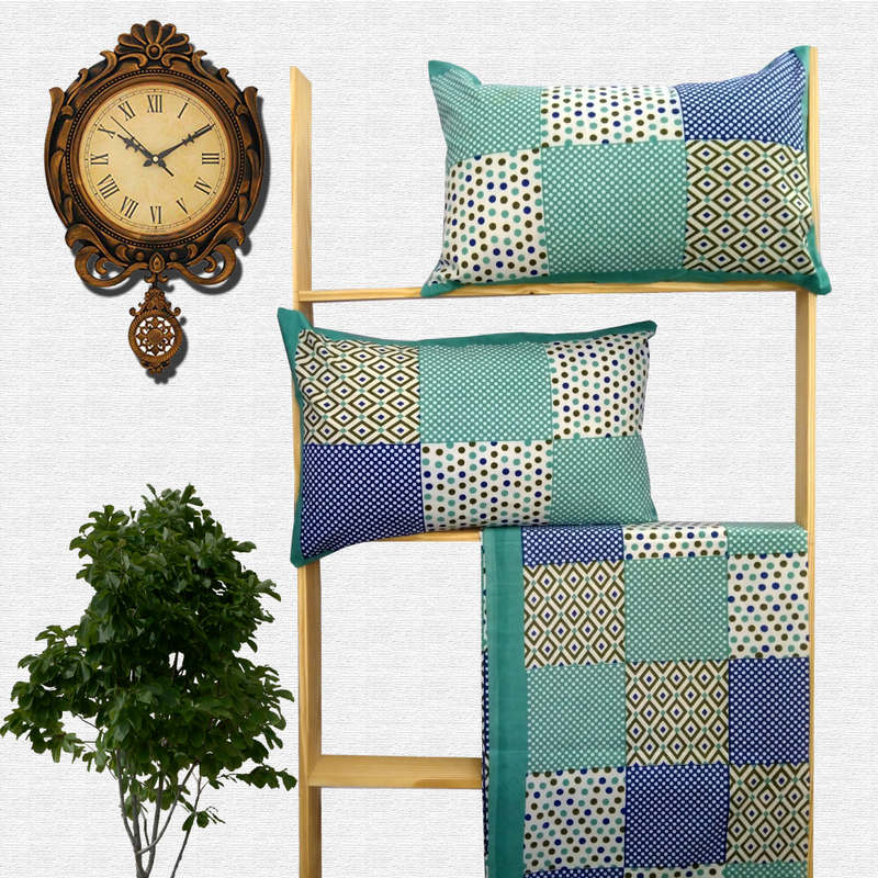 Jaipuri Geometric Print Cotton Double Bed sheet With Pillow