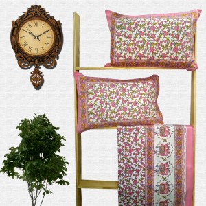 Jaipuri Floral Print Cotton Double Bed sheet With Pillow