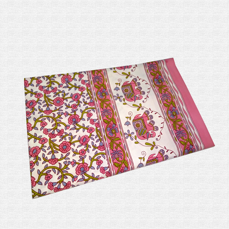Jaipuri Floral Print Cotton Double Bed sheet With Pillow