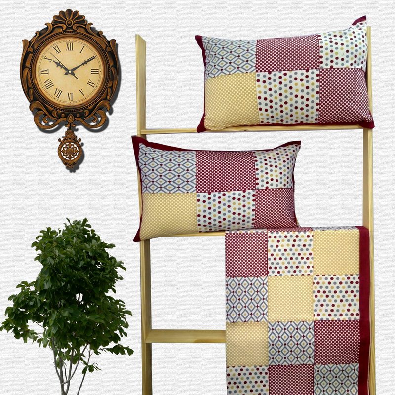 Jaipuri Geometric Print Cotton Double Bed sheet With Pillow