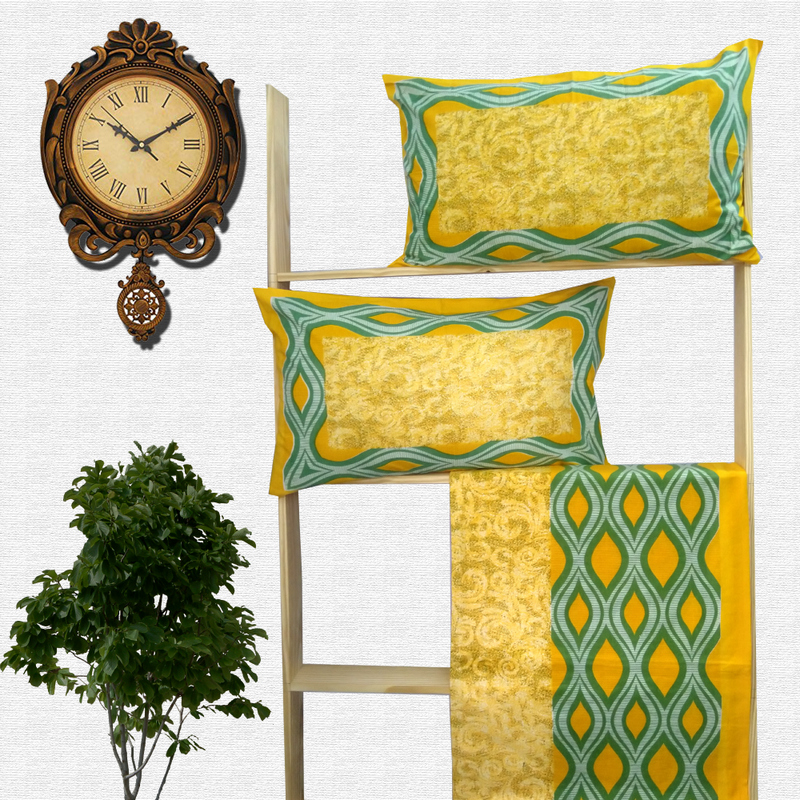 Jaipuri Geometric Print Cotton Double Bed sheet With Pillow