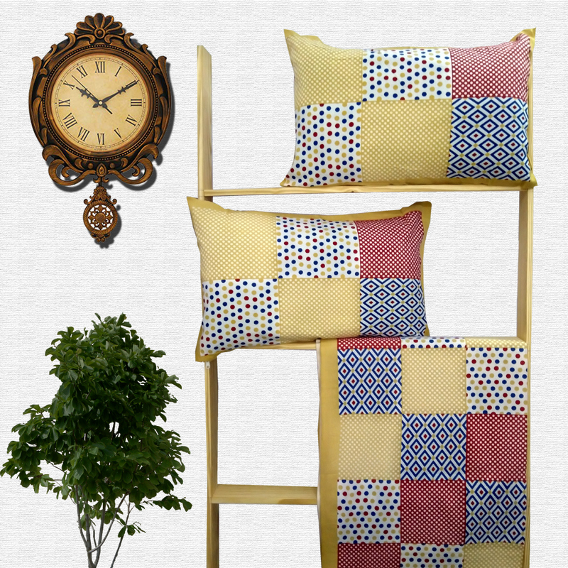 Jaipuri Geometric Print Cotton Double Bed sheet With Pillow