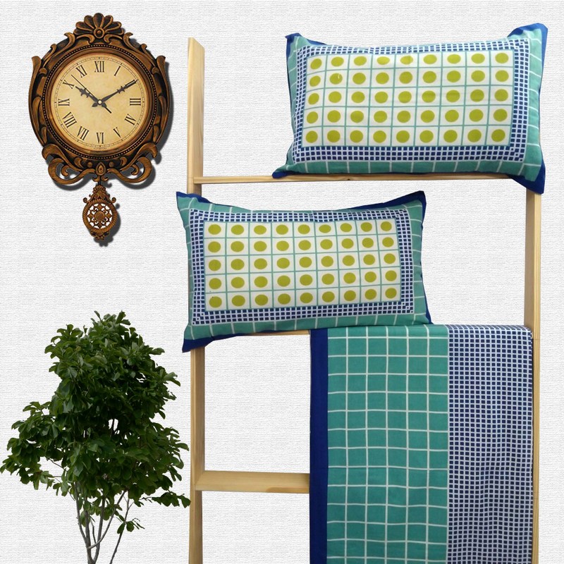 Jaipuri Geometric Print Cotton Double Bed sheet With Pillow