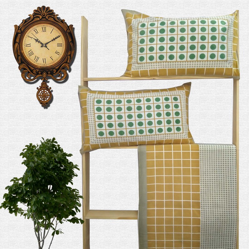 Jaipuri Geometric Print Cotton Double Bed sheet With Pillow