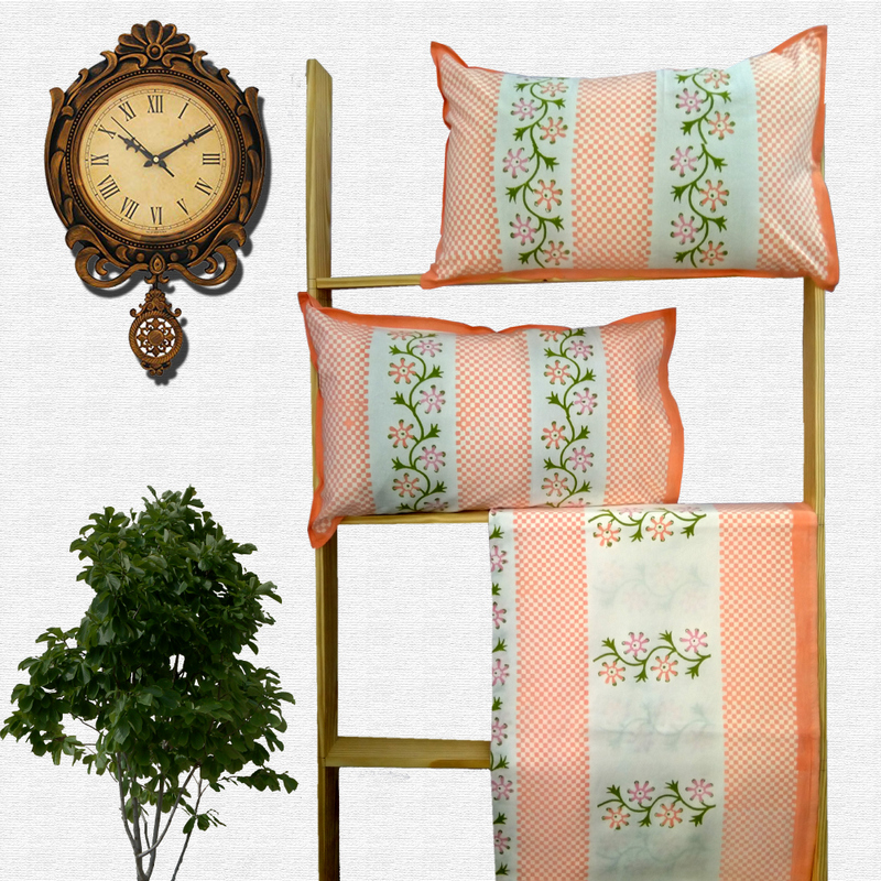 Block Print Floral Double bed Sheet with Pillow