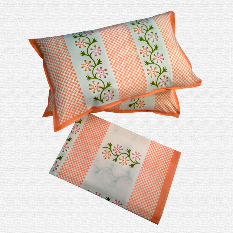 Block Print Floral Double bed Sheet with Pillow