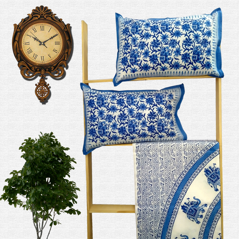 Block Print Floral Double bed Sheet with Pillow