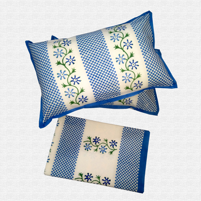 Block Print Floral Double bed Sheet with Pillow