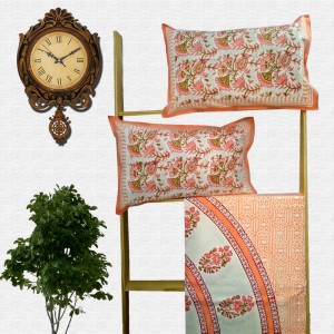 Block Print Floral Double bed Sheet with Pillow