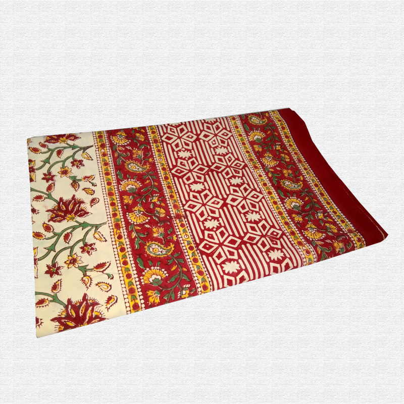 Block Print Floral Double bed Sheet with Pillow