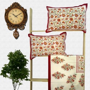 Block Print Floral Double bed Sheet with Pillow