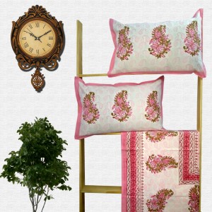 Block Print Floral Double bed Sheet with Pillow