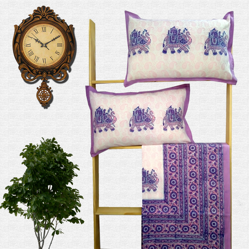 Block Print Floral Double bed Sheet with Pillow