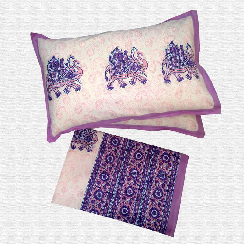 Block Print Floral Double bed Sheet with Pillow