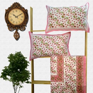 Block Print Floral Double bed Sheet with Pillow