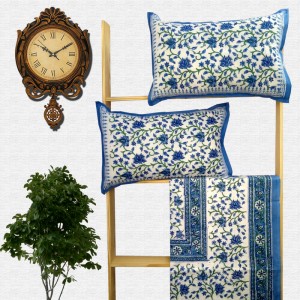 Block Print Floral Double bed Sheet with Pillow