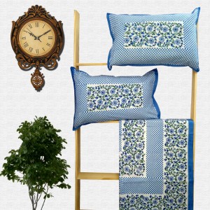 Block Print Floral Double bed Sheet with Pillow