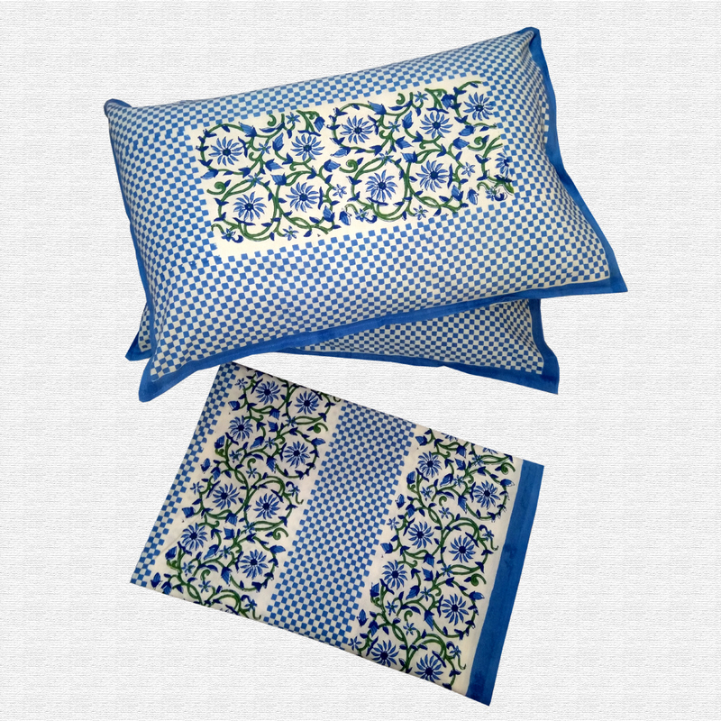 Block Print Floral Double bed Sheet with Pillow