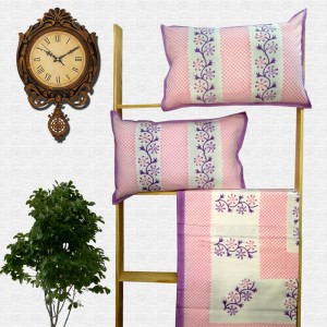 Block Print Floral Double bed Sheet with Pillow