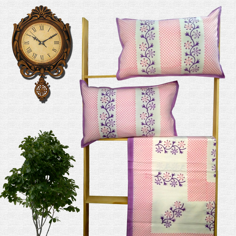 Block Print Floral Double bed Sheet with Pillow