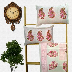 Block Print Floral Double bed Sheet with Pillow