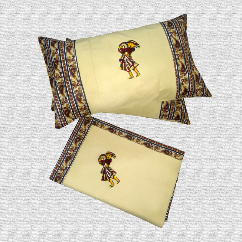 Designer Patchwork & Embroidered Bed Cover With Pillow 