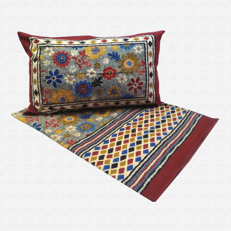 Jaipuri Floral Print Cotton Single Bed sheet With Pillow Jaipuri Floral Print Cotton Single Bed sheet With Pillow