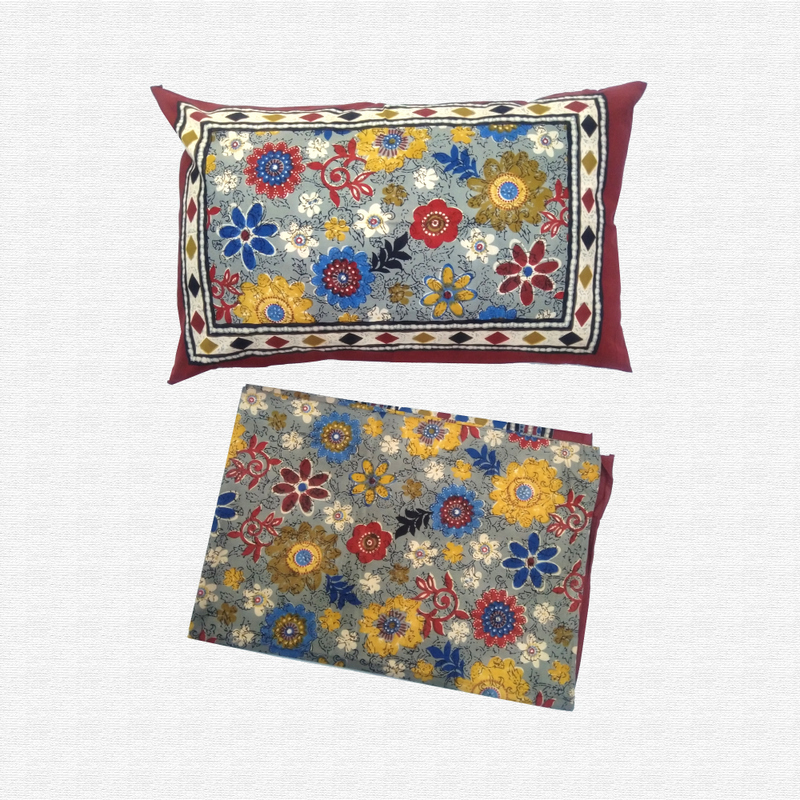 Jaipuri Floral Print Cotton Single Bed sheet With Pillow Jaipuri Floral Print Cotton Single Bed sheet With Pillow