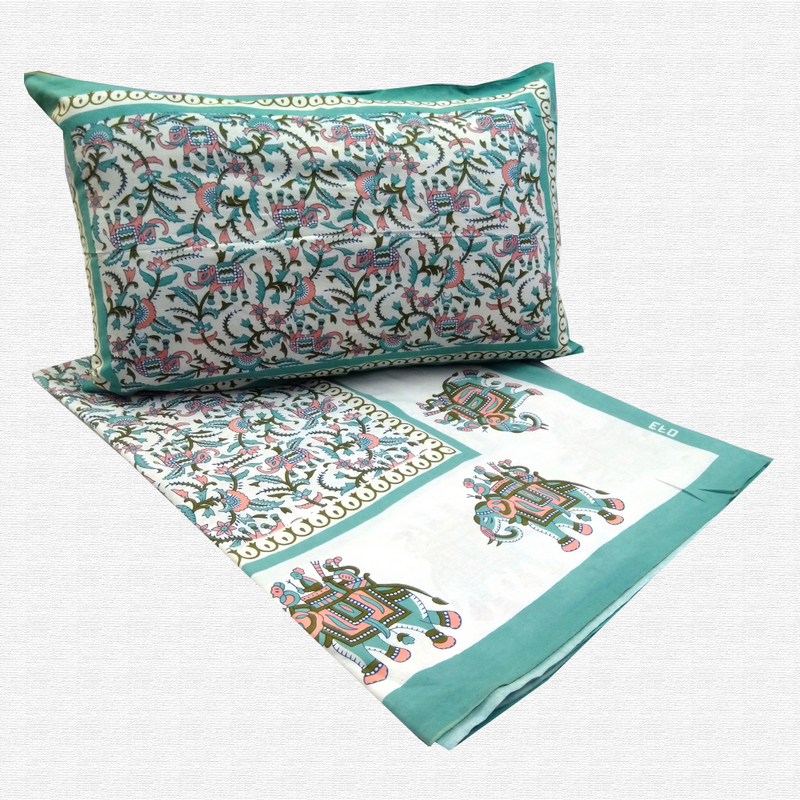Jaipuri Floral Print Cotton Single Bed sheet With Pillow Jaipuri Floral Print Cotton Single Bed sheet With Pillow
