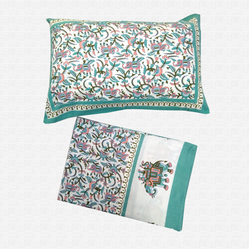 Jaipuri Floral Print Cotton Single Bed sheet With Pillow Jaipuri Floral Print Cotton Single Bed sheet With Pillow