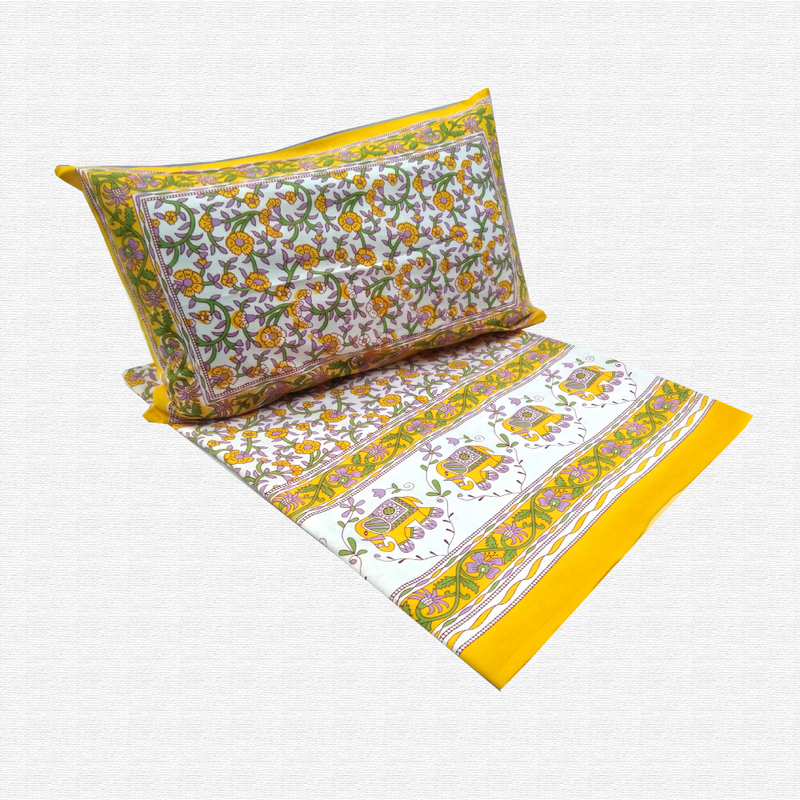 Jaipuri Floral Print Cotton Single Bed sheet With Pillow Jaipuri Floral Print Cotton Single Bed sheet With Pillow