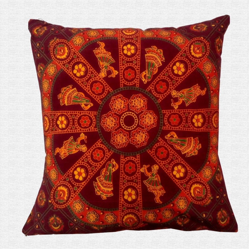 Printed Jaipuri Traditional Motif Throw Pillow Cushion Cover 16x16 Set of 5