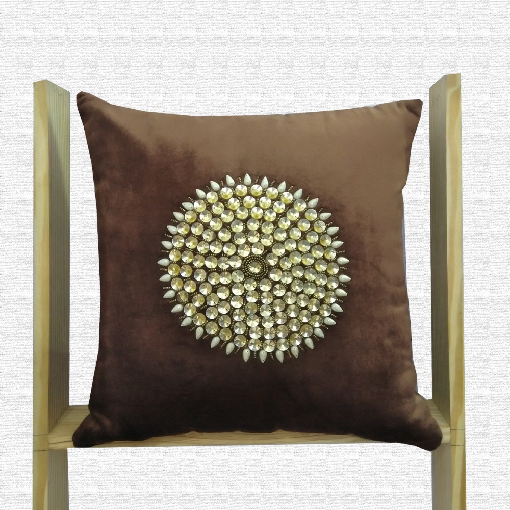 Velvet Zardozi Work Throw Pillow Cushion Cover Set of 5