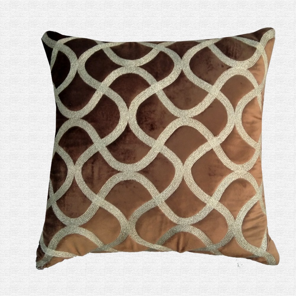 Velvet Geometric Pattern Embroidery Work Throw Pillow Cushion Cover Set of 5
