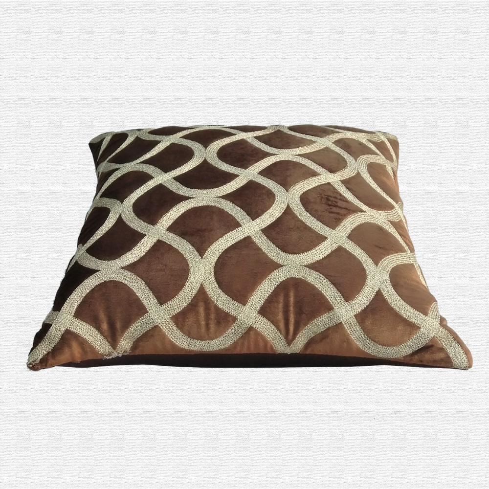Velvet Geometric Pattern Embroidery Work Throw Pillow Cushion Cover Set of 5